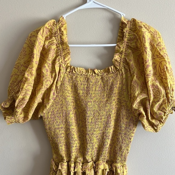 Cleobella Luna Smocked Mini Dress Camellia Yellow - Picture 7 of 14